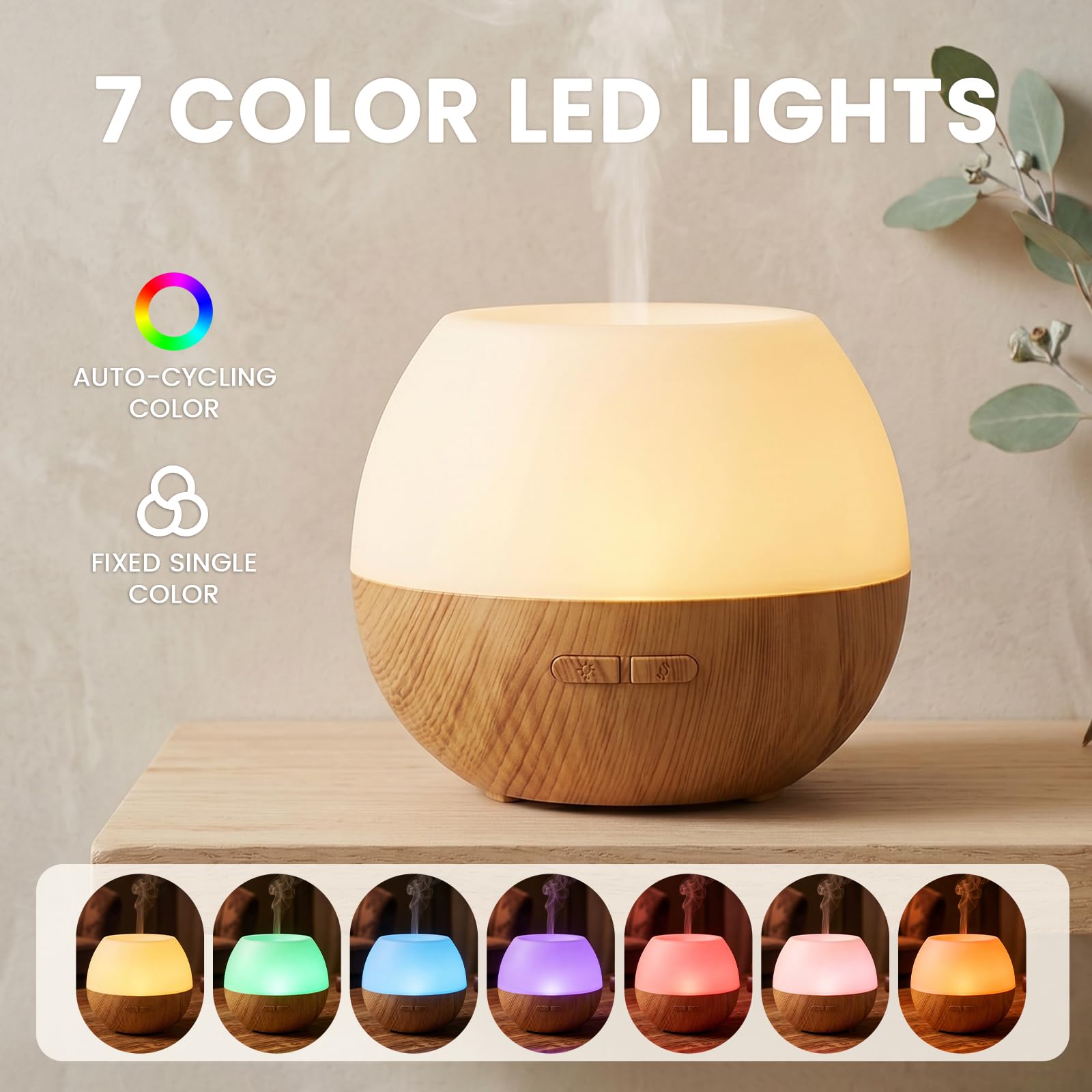 AESHORY 100ml Aroma Diffuser, Ultraschall Luftbefeuchter Aromatherapie Diffuser für Ätherische Öle, 7 Farbigem LED Licht, 2 Nebelmodi