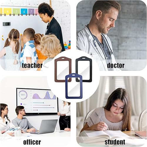 Miniatura 3 de Paquete de 3 soportes para tarjetas de identificación verticales con ventana transparente de doble cara, soporte transparente impermeable para