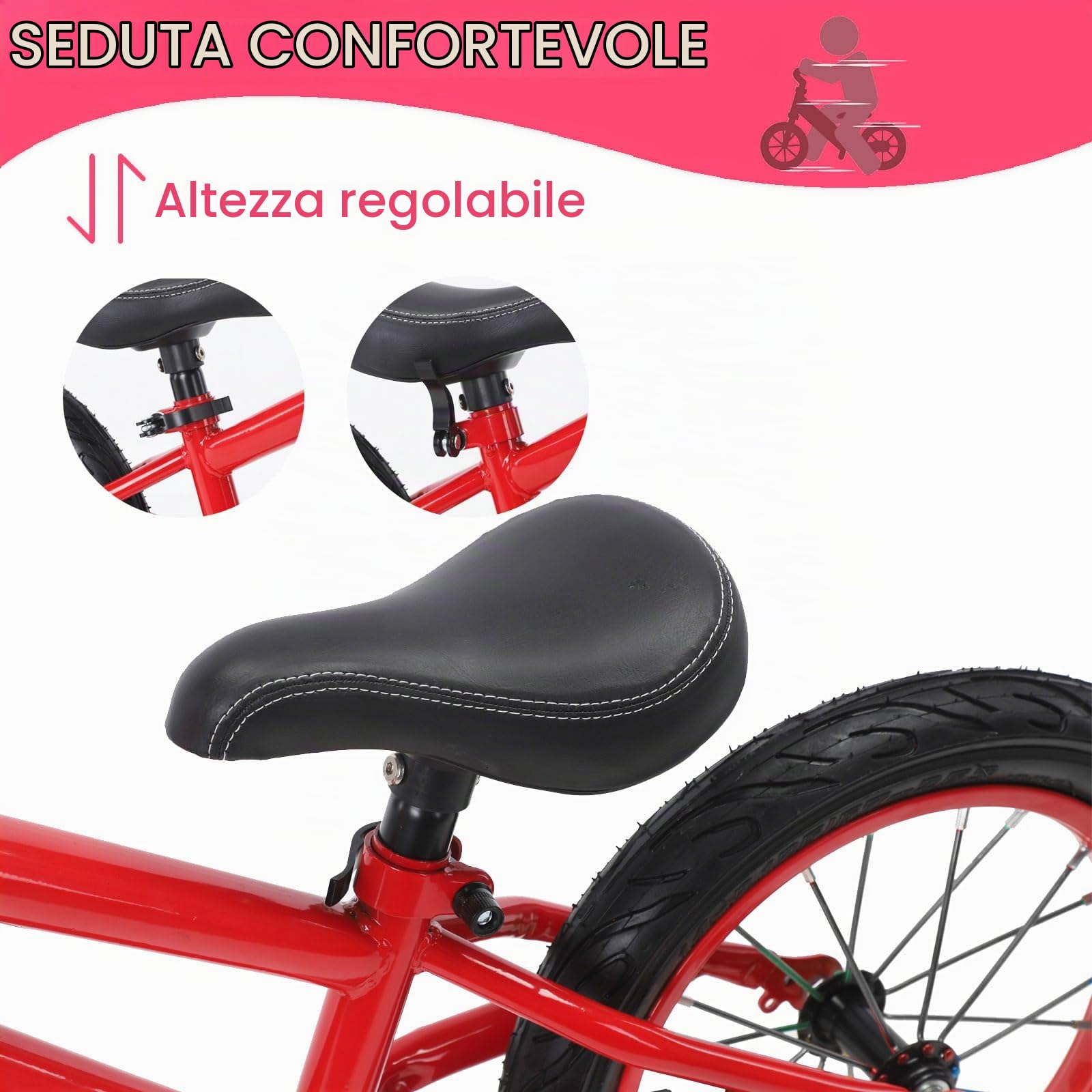 Bicicletta 16 pollici per bambini grandi dai 4 5 6 7 8 anni per ragazzi e ragazze, bicicletta senza pedale, sedile regolabile, pneumatici ad aria, montaggio rapido, comoda e molto leggera