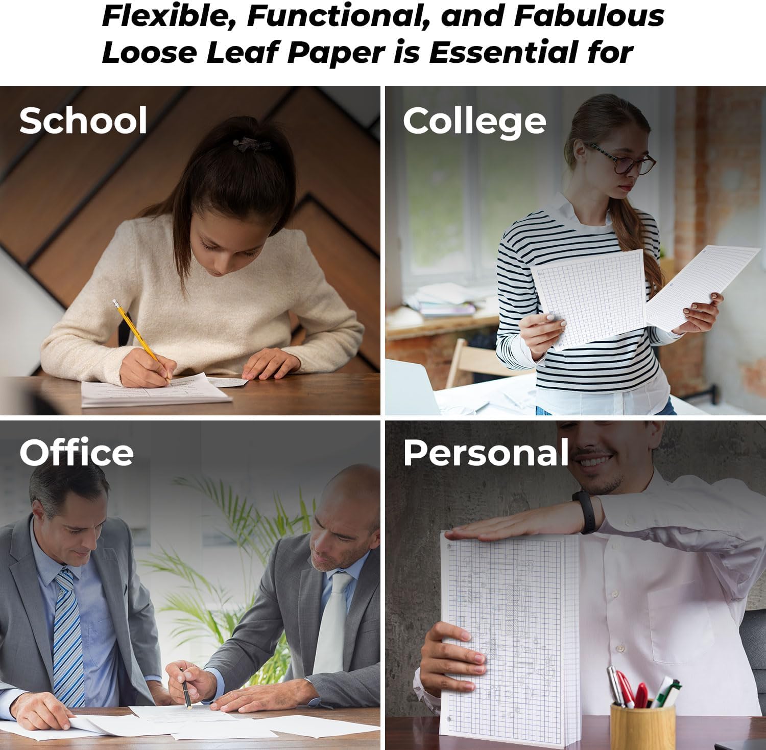 Rosmonde 45 Pack, 6750 Sheets Graph Paper Bulk, 4x4, 8" x 10.5", Bulk Loose Leaf Paper, Bulk Grid Paper, Thick Graphing Paper, Fights Ink Bleed, 3 Hole Punched, Quad Ruled Sheets, Bulk School Supplies