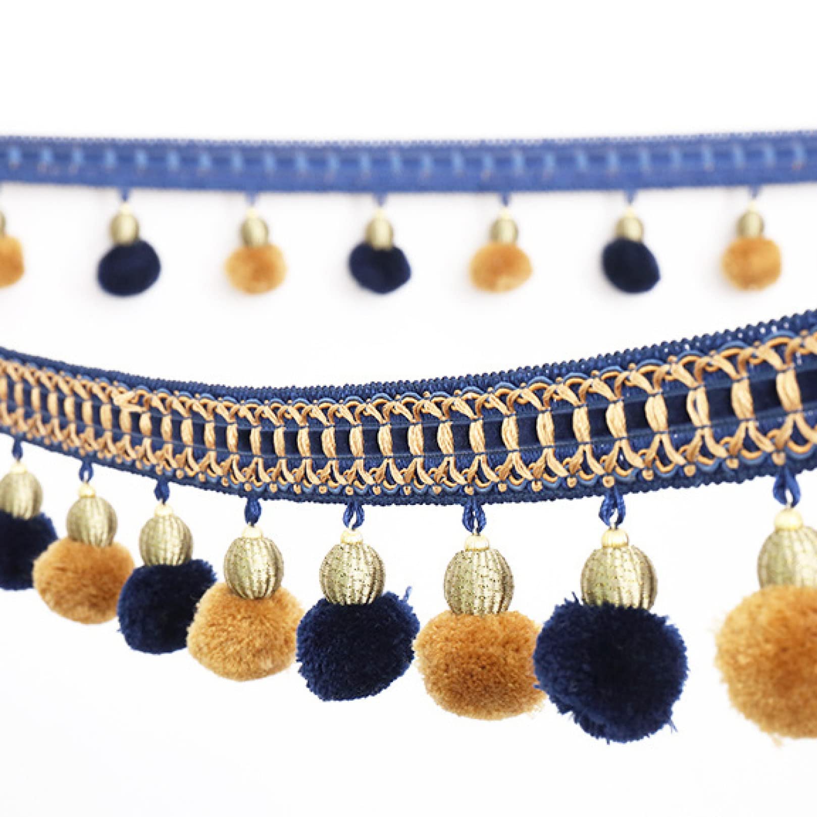 3 mètres, Pompon Suspendu, Garniture de Franges de Boule, Rideau, Pompon, Couture, Garniture de Dentelle, Bricolage, canapé, Nappe, décoration de la Maison(Blue)