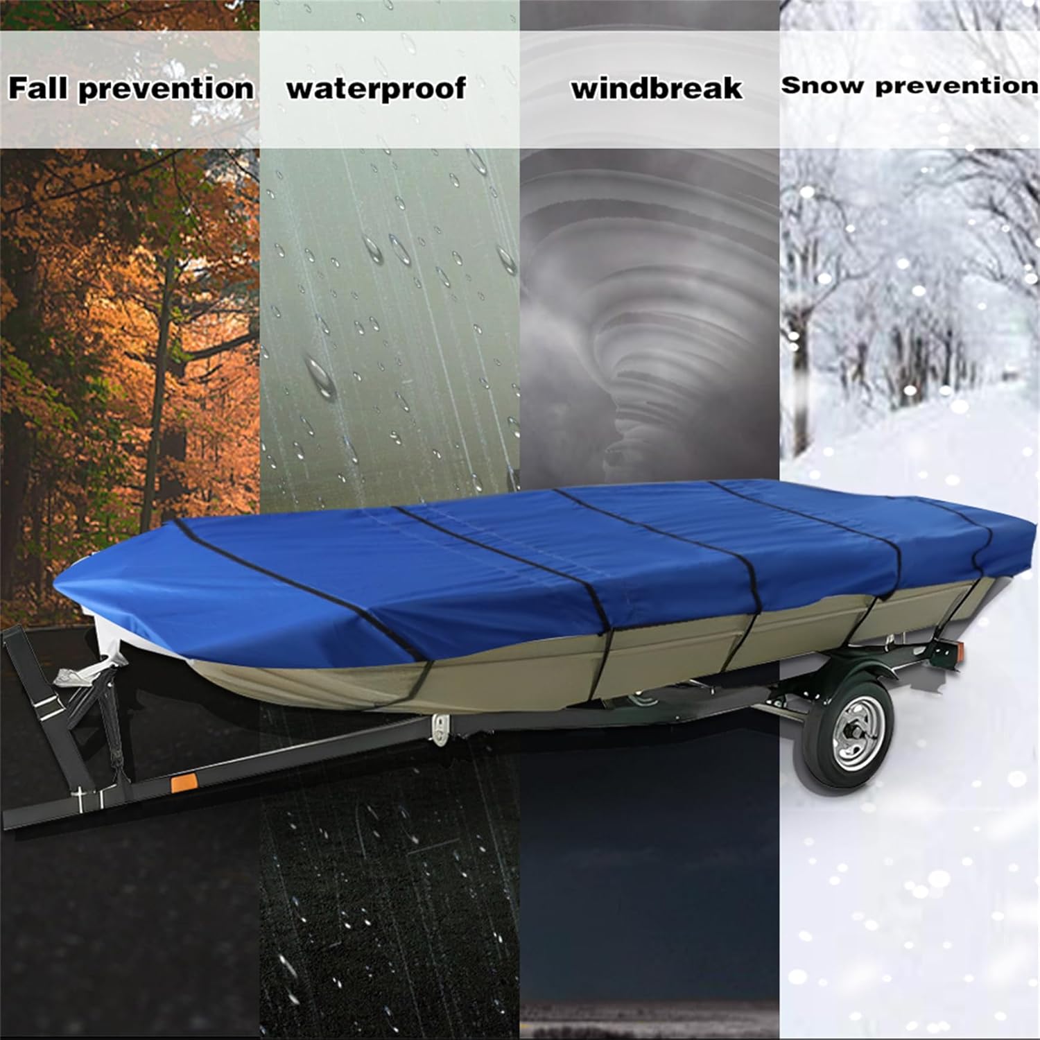 Silscvtt Blue 210D Heavy Duty Outdoor Trailerable Boat Cover Replacement for Jon Boat 14ft Long Beam Width to 70