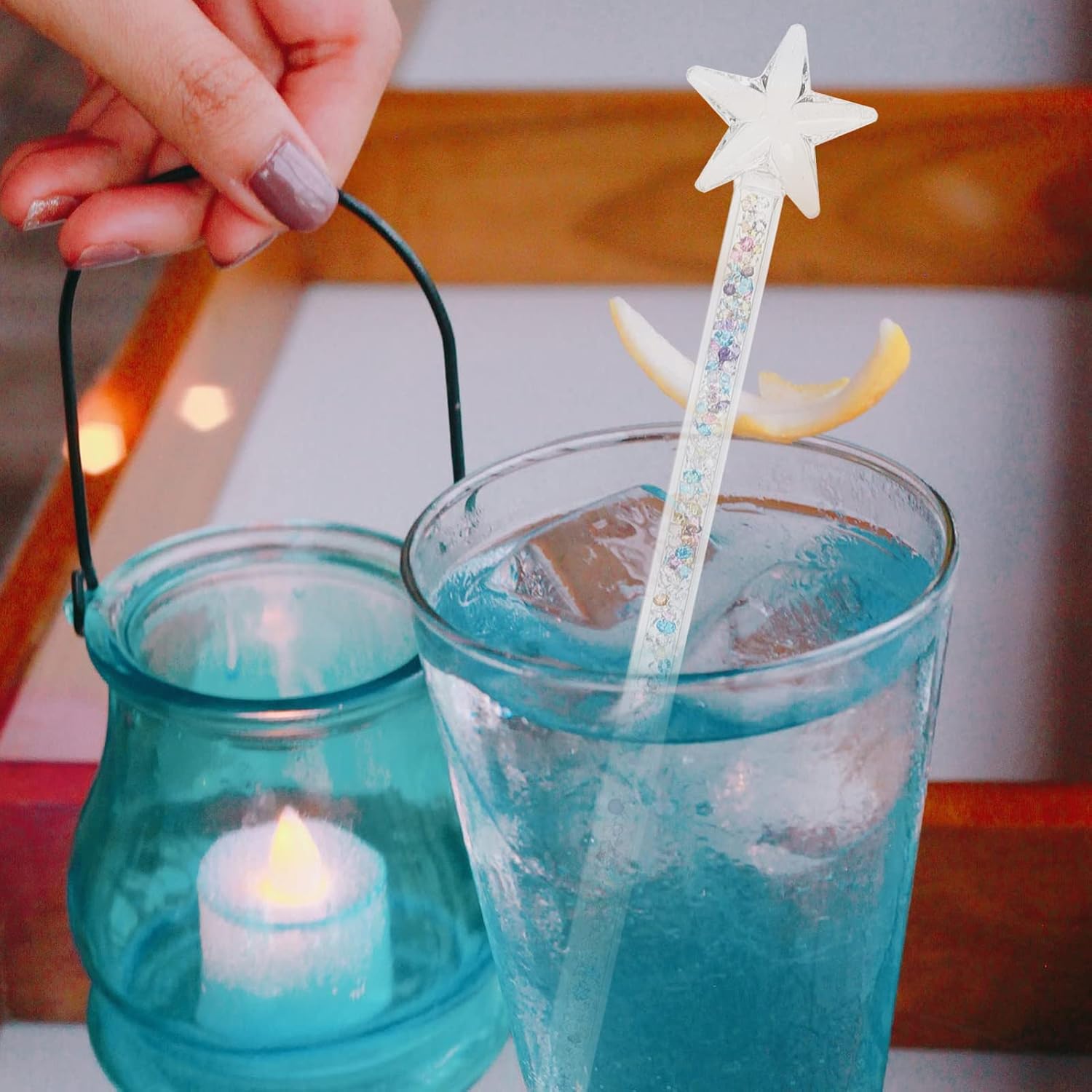 Star Wand Glass Stirrer, Iridescent Rhinestone Swizzle Stick