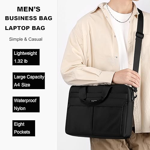 Miniatura 2 de Bolsa para laptop de 14 pulgadas para hombres y mujeres, impermeable, de nailon, ligera, compacta, bolso de mensajero para negocios, oficina,