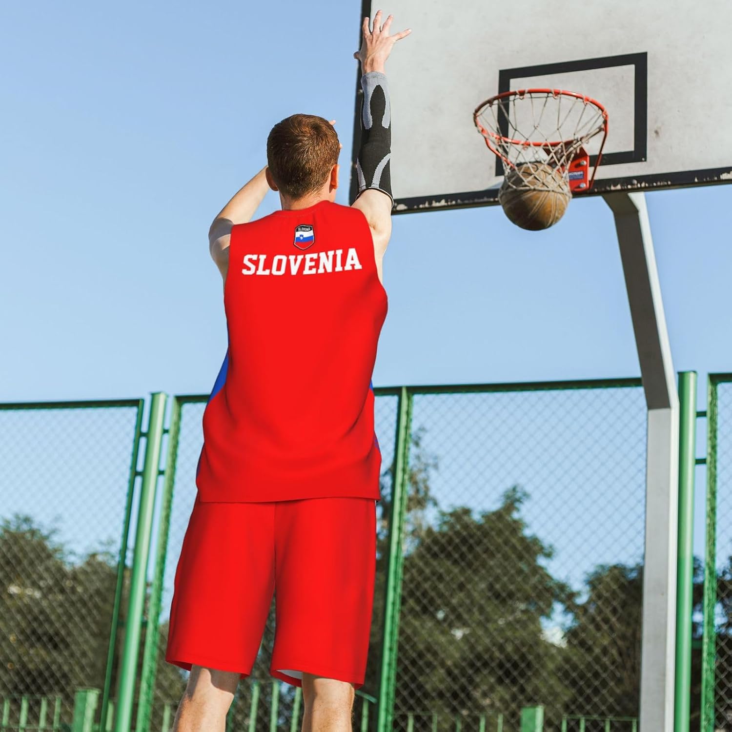 Slovenia Flag Grain (1) Basketball Jersey Uniform Suit for Men Adults Training Athletic Set