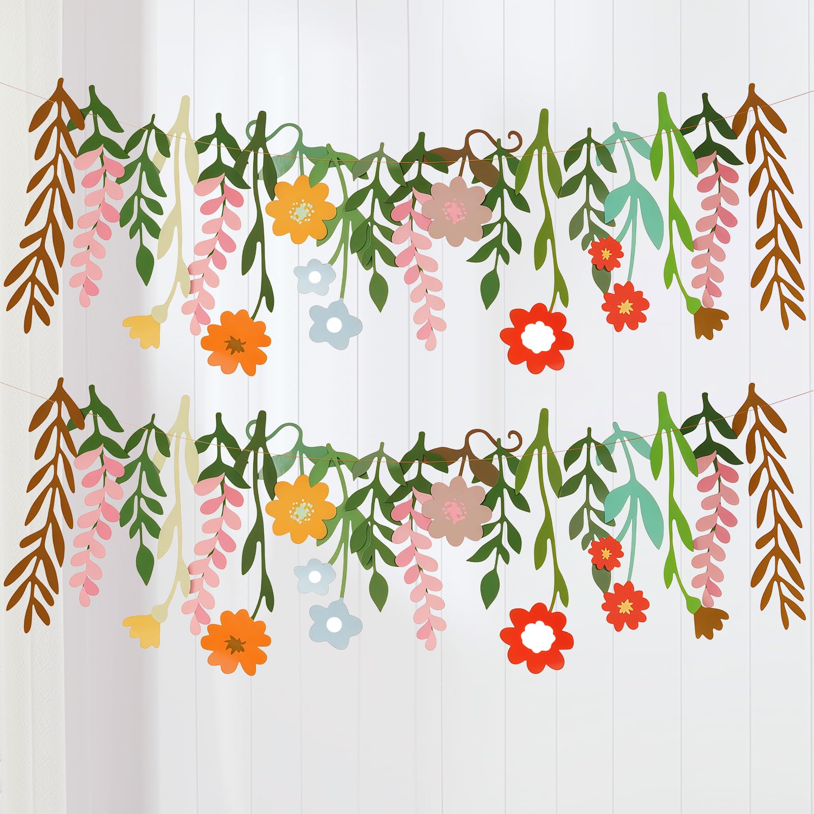 HAGOT 2 Pcs Garden Party Flower Banner, Reusable Garland for Enchanted Woodland Wedding Tea Supplies Birthday Outdoor Indoor