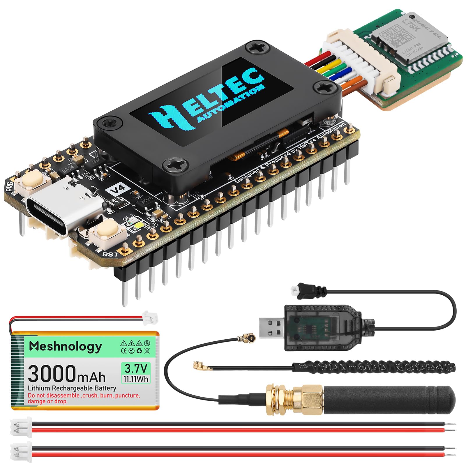 Meshnology ESP32 LoRa V4 Dev Board + L76 GNSS-Modul + 3000-mAh-Akku