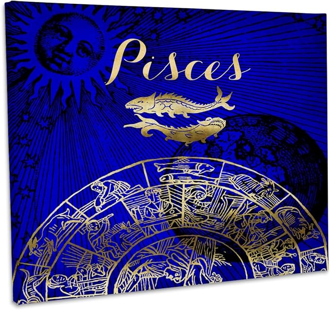 3dRose, Pisces Symbol Astrology Wheel Zodiac Sign Horoscope, Museum Grade Canvas Wrap 14x11