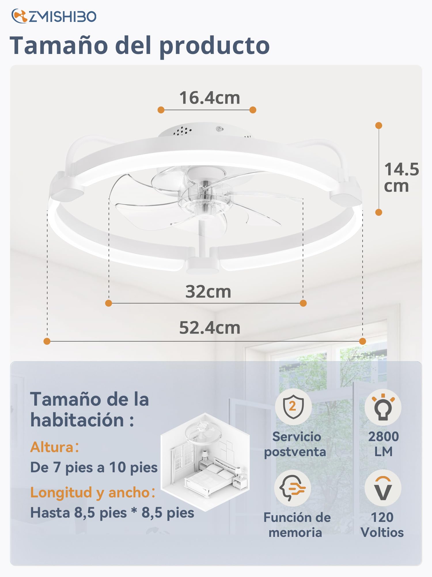 ZMISHIBO Ventilador de Techo con Luz y Control Remoto, Ø52,5 cm, 3000-6000K Regulable, Ventilador LED Empotrado Moderno, 6 Velocidades, Ideal para Dormitorio