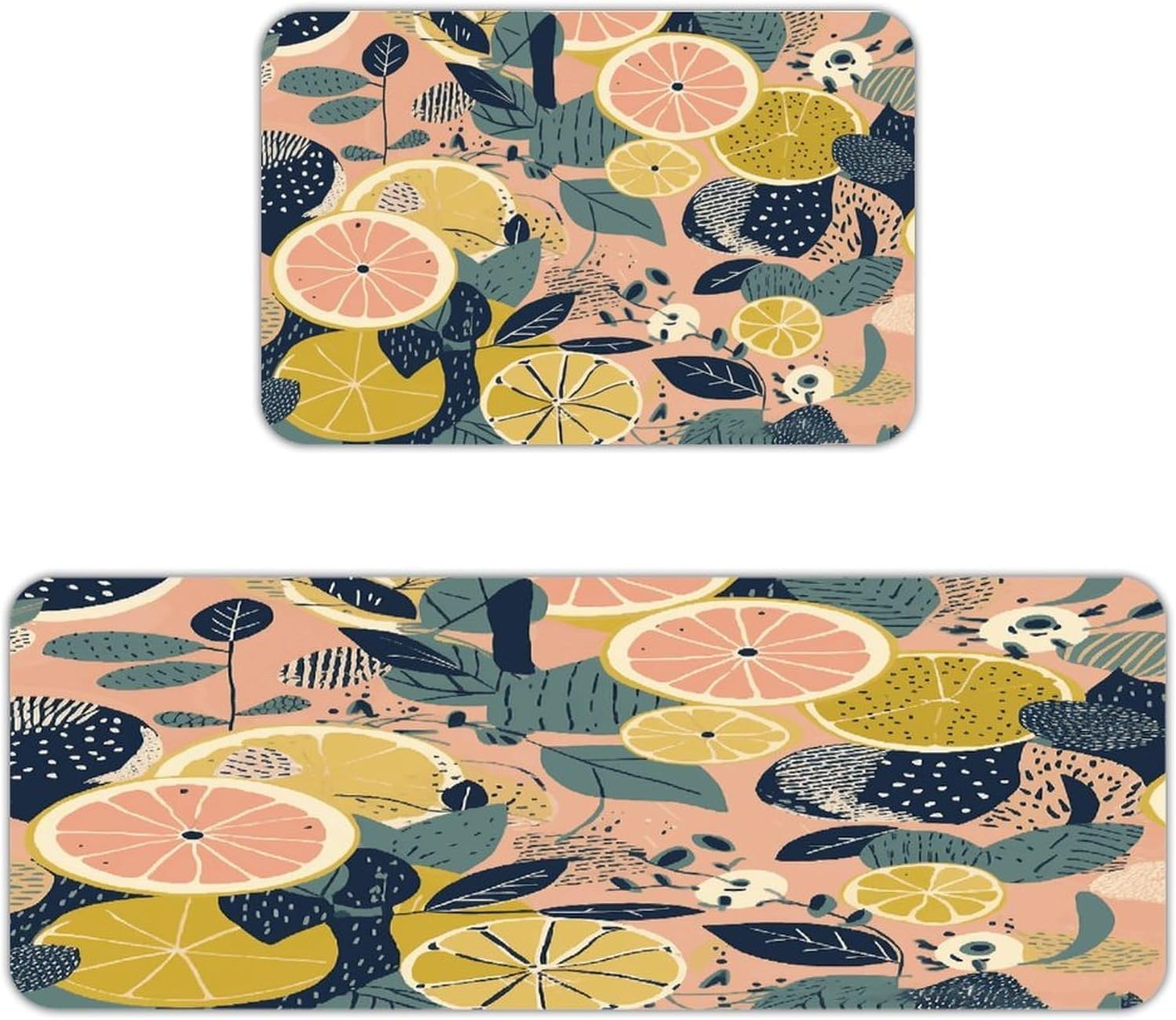 Fruit and Leaves Pattern Kitchen Mats with 2PCS Non-Slip Washable,Kitchen Rug Heavy Duty Durable, Floor Mats for Kitchen,Office,Sink,Laundry