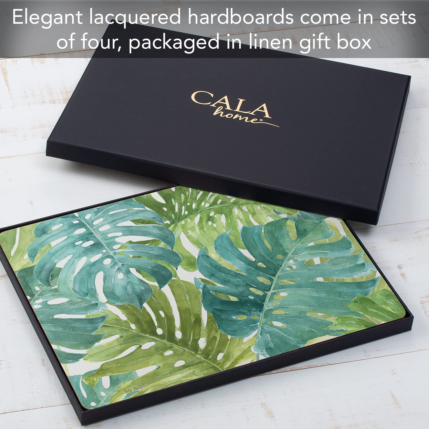 Juego de 4 manteles individuales de tablero duro de alta calidad en caja verde tropical | Decorativo, construcción en capas y fácil de limpiar