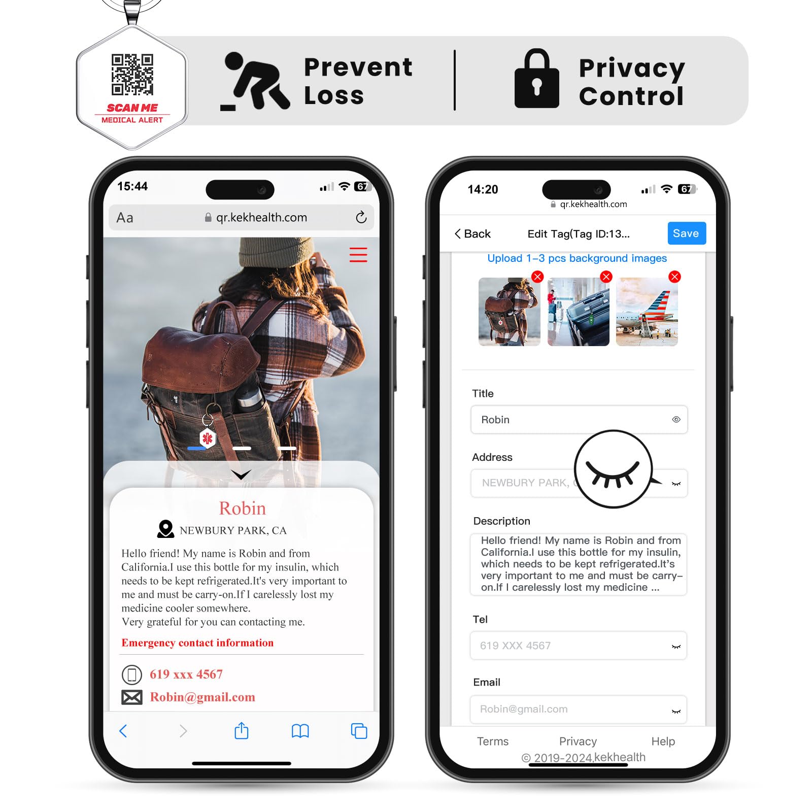 Medizinischer Notfallanhänger, personalisierbarer QR-Code, medizinischer ID-Warnhinweis mit Online-Vorlage, zum Ausfüllen von medizinischen Bedingungen, Allergien