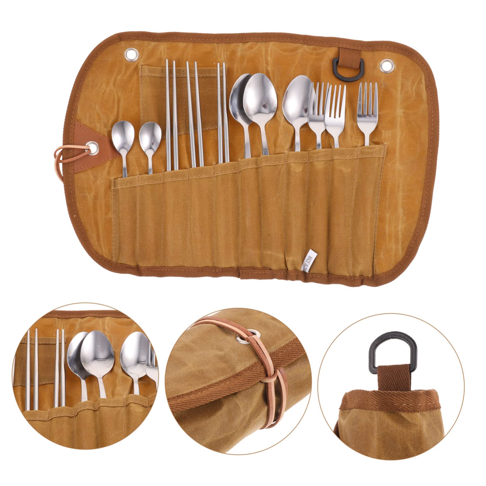 TOYANDONA Campinggeschirr Satz mit Tragbarem Besteckset aus Edelstahl und Nylon mit Aufbewahrungstasche für Sichere und Ordentliche Aufbewahrung Beim Outdoor Camping