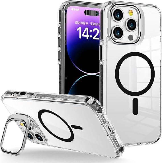 Luxo Series High Quality Case Compatible with Magsafe for Minesk iPhone 14 Pro Ultra Transparent Appearance And Ergonomic Design With Stand (Black, 14 Pro)