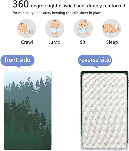 Miniatura 5 de Sábana bajera ajustable para cuna pequeña con temática de pino, sábana bajera portátil para niños pequeños, sábana bajera suave para niños y niñas,