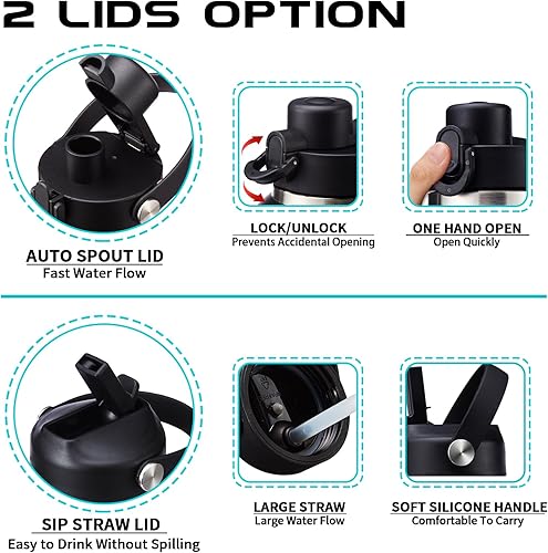 Miniatura 5 de Botella de agua de 3240 onzas con estuche de transporte, botella aislada de acero inoxidable con tapa y pajilla, taza térmica al vacío de doble