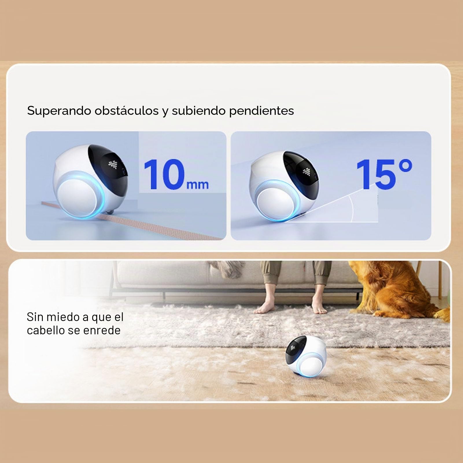 Robot Cámara Mascotas 1080P Móvil con Ruedas, Control Remoto App, Automático Batería Recargable para Perros Gatos Monitoreo En Vivo Visión Nocturna Envío de Notificaciones
