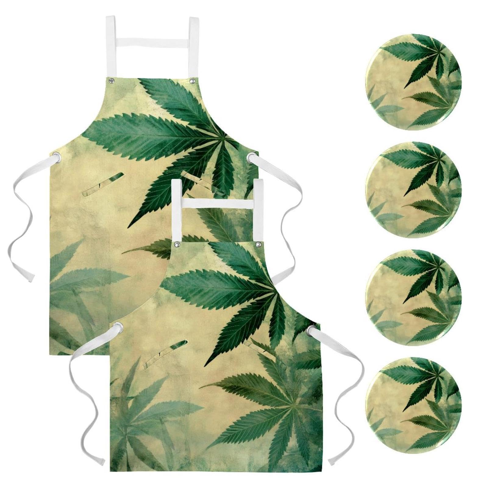 Tablier de serveuse restaurant bistrot avec motif feuilles vertes