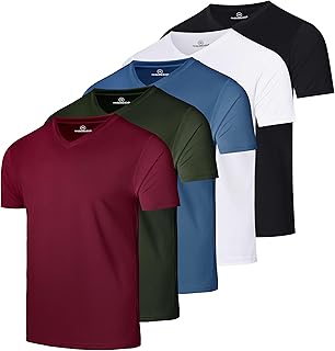 Real Essentials 5 Pack: Men's Mesh Quick Dry Short Sleeve V-Neck T-Shirt - Athletic Performance (Available in Big & Tall)
