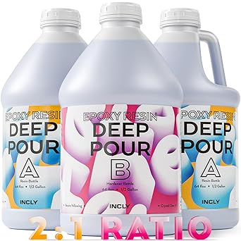 INCLY Deep Pour Epoxy Resin 1.5 Gallon Kit, 2:1 Epoxy Resin Deep Pour for 2 to 4'' Pour Molds Craft, Bubble Free & Crystal Clear Resin Casting for River Table Wood Filler Bar Top Preserving Flowers