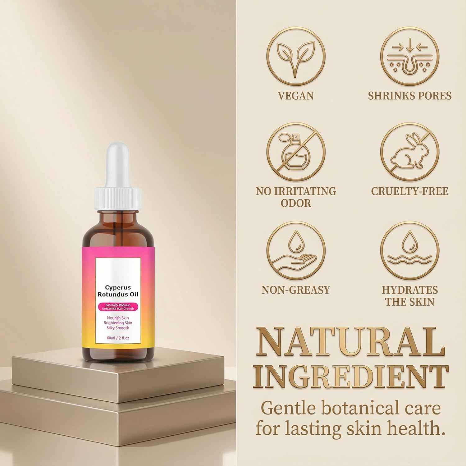 Cyperus Rotundus Oil for Hair Removal - Natural Formula to Reduce & Slow Body Hair Regrowth, Soothing Skin Care for Legs, Arms, Underarms & Full Body, 60ml (2 fl oz) - Image 7