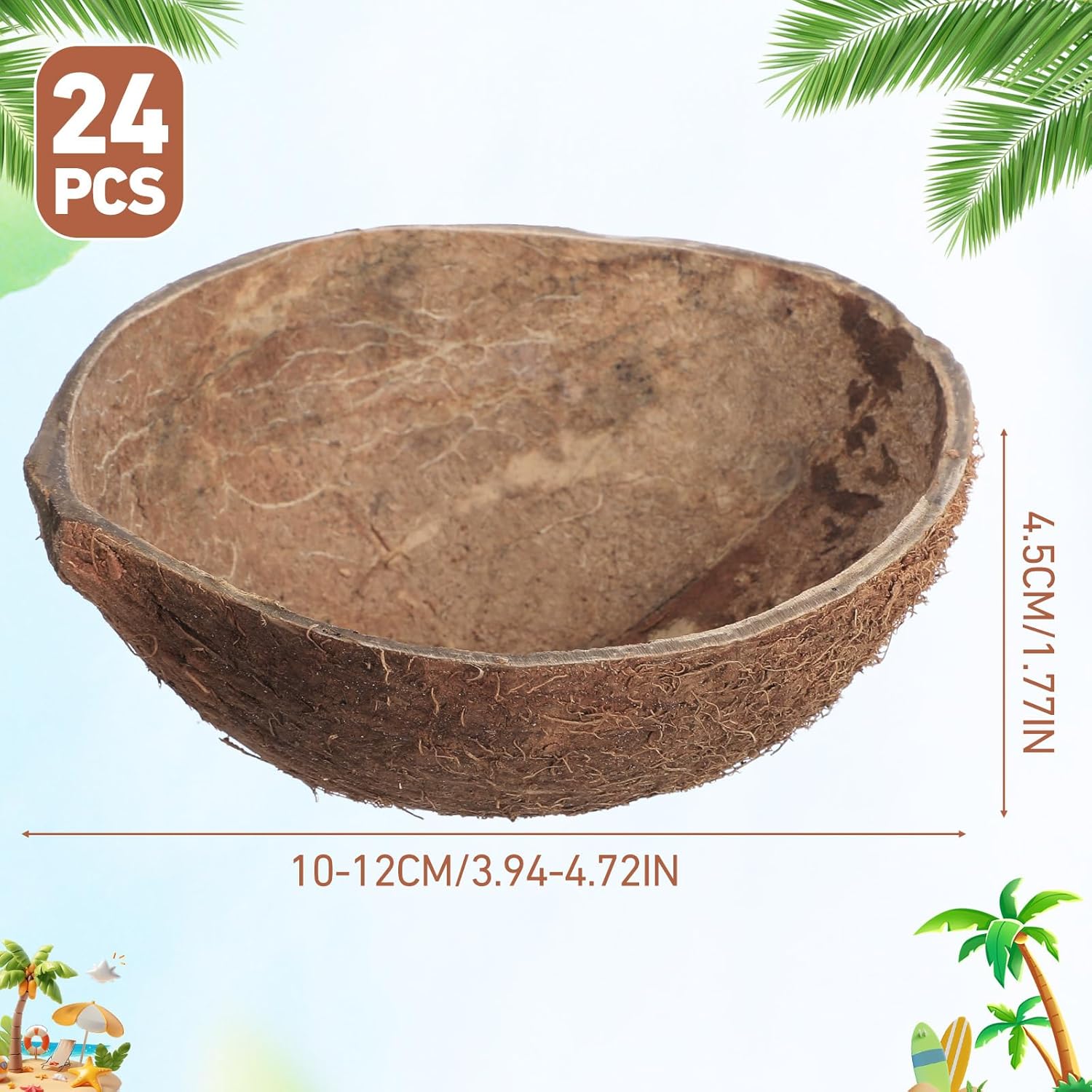 LemonRoad Natural Coconut Shell Bowl Halves About 2/5 the Size of a Coconut Smooth Bottom for Easy Standing Craft Material Flower Pot Aromatherapy Arrangement Ornament(24 Pcs,Hairy)