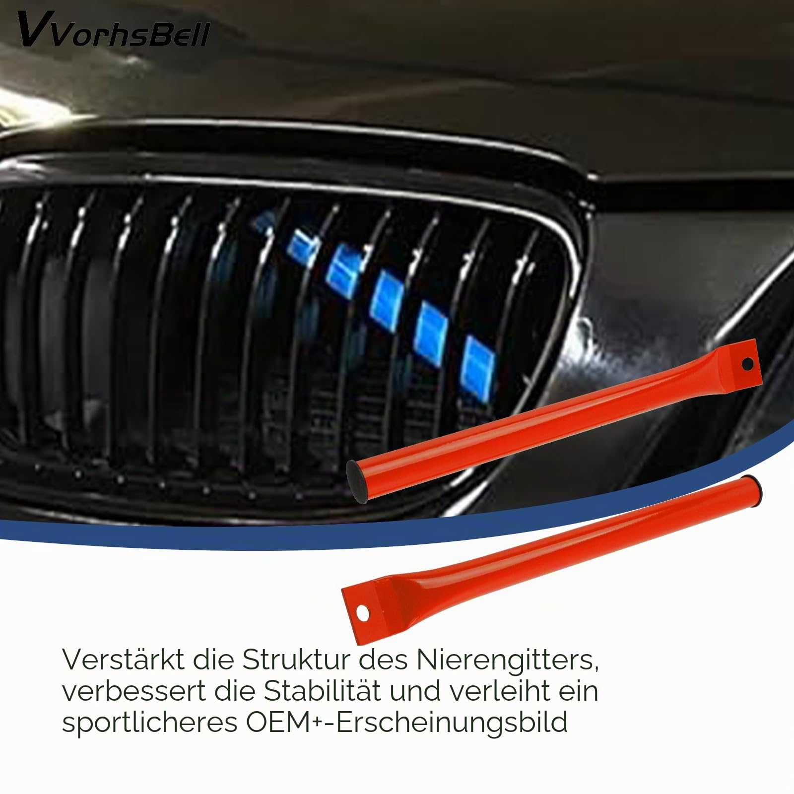 V-förmige Verstärkungsstäbe kompatibel mit BMW E90 E91 E92 E93 3er-Serie 335i, 335is und 335xi Modellen 2006-2013 mit Pulverbeschichtung (rot)