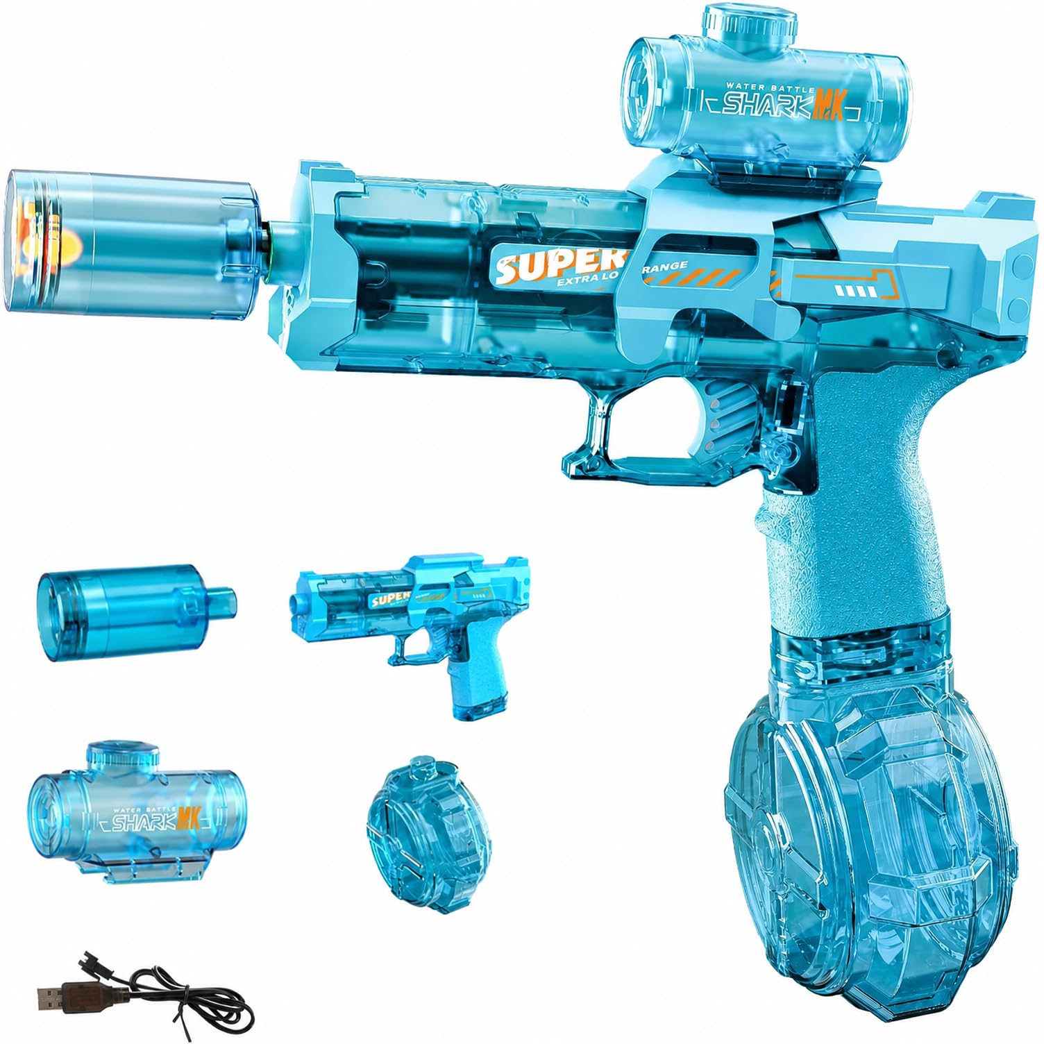 Elektrische Wasserpistole Erwachsene Kinder, Automatische Sprühwasserpistole mit LED-Lichtern, Spielzeug für Sommer-Außen-Pool-Strand-Partys, Blau