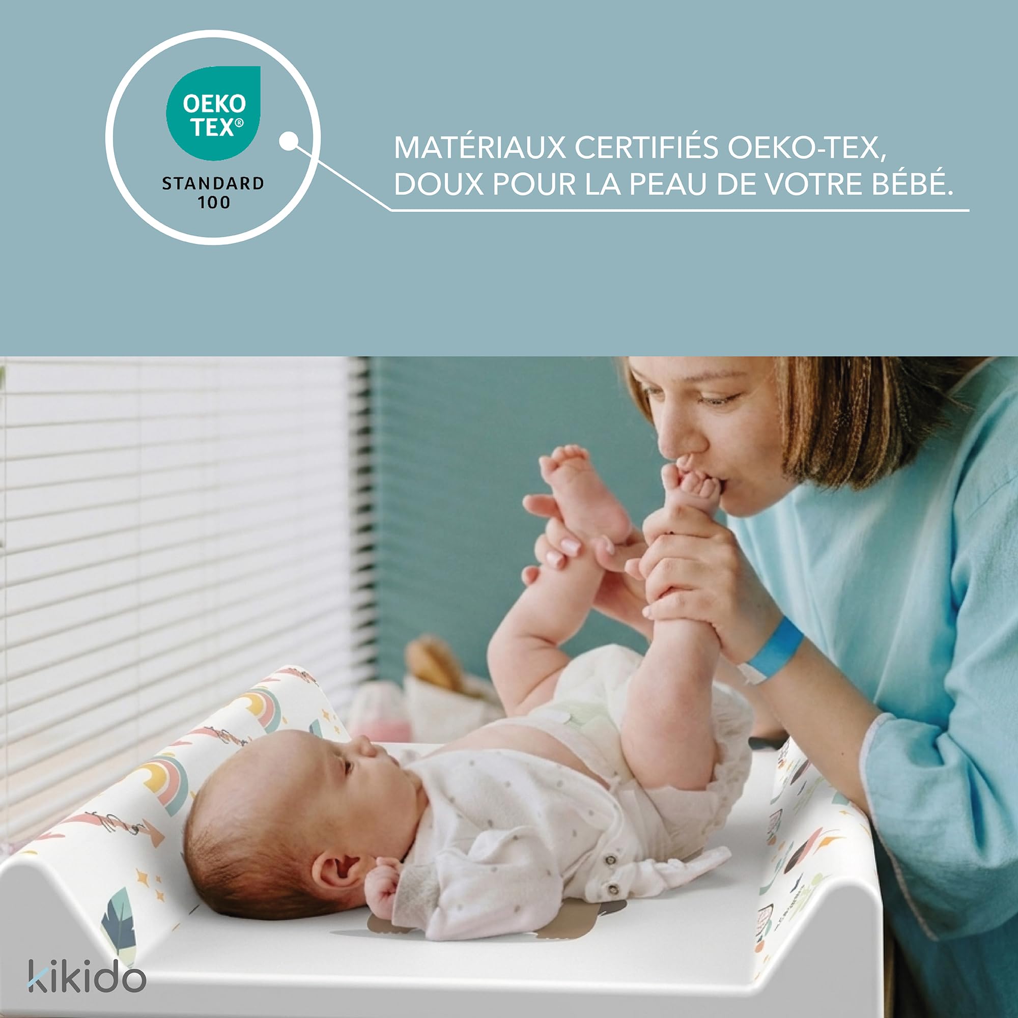 Kikido Matelas à Langer Bebe 50x70 cm - Cactus - Table a Langer Lavable pour Changer le Couche - Matelas à Langer Bébé avec Bords 70x50 - Universel et Imperméable