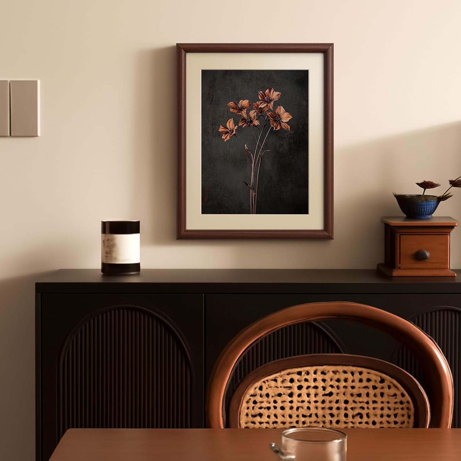 InSimSea Brown Framed Canvas Wall Art, Bedroom Small Vintage Art,11x14in, Retro Dried Floral Paintings Prints, Country Moody Shelf Decor for Living Dining Room Hallway, Anti-dust(with acrylic panel)