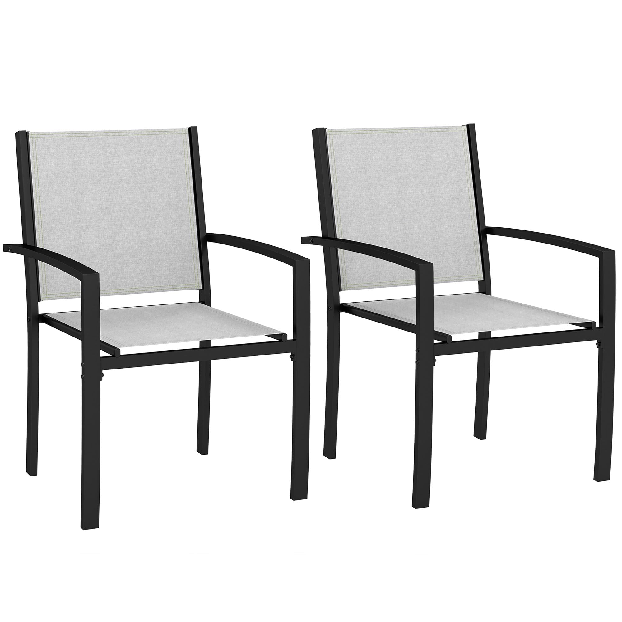 Outsunny Lot de 2 chaises de Jardin chaises empilables d'extérieur avec accoudoirs, Cadre en Acier pour Jardin, Piscine, terrasse, Gris Clair