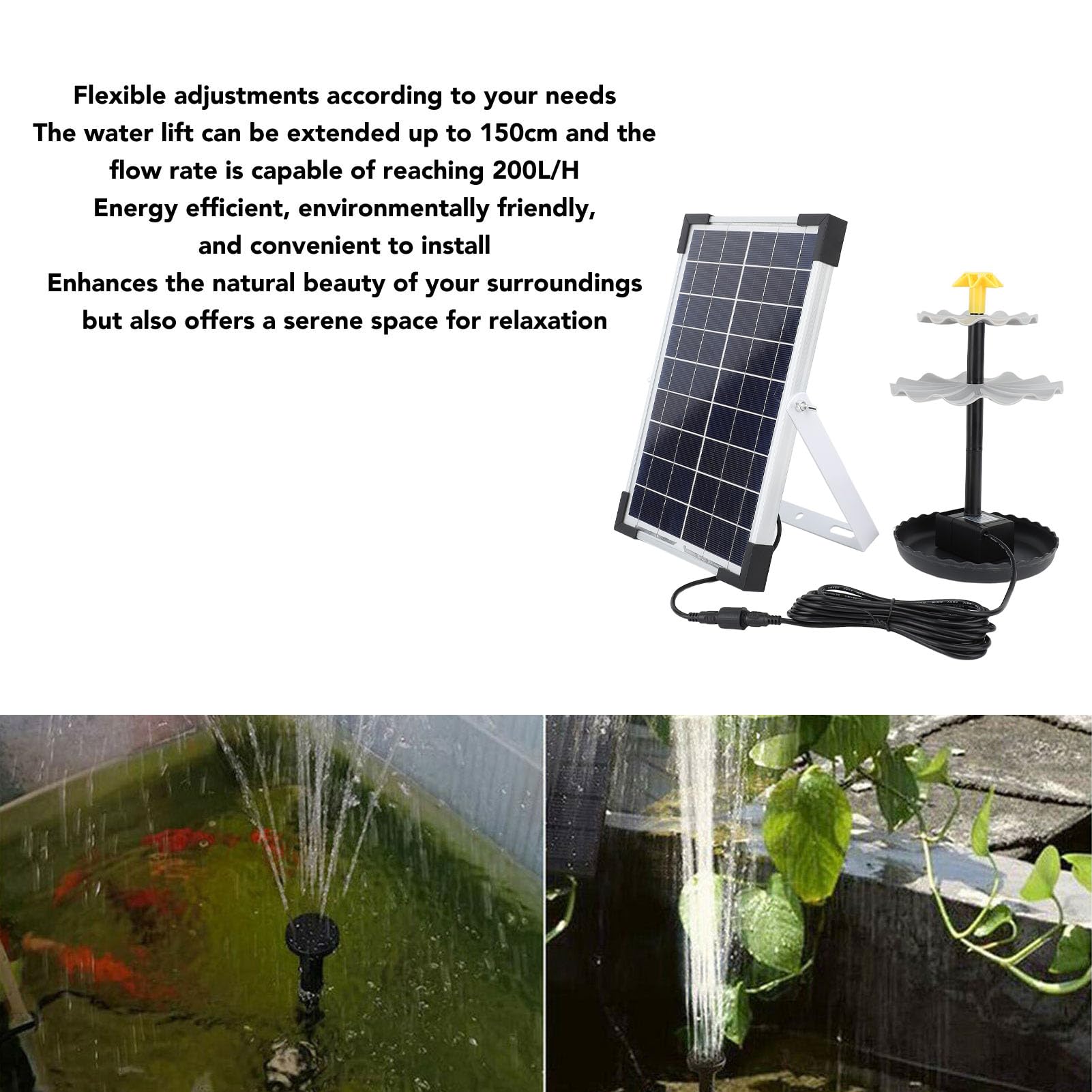 Syrisora ​​Kit Pompa Acqua Ad Energia Solare, Pompa per Fontana D'Acqua con Portata da 150 Cm e 200 L/H per Bagno per Uccelli, Giardino, Cortile, Piscina, Acquario