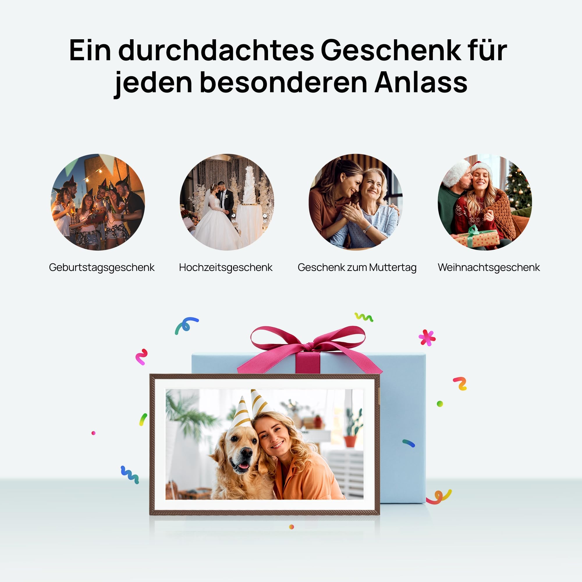 ARZOPA Digitaler Bilderrahmen Groß 15,6 Zoll Kostenlos Unbegrenzter Cloud-Speicher Sofortige Fernübertragung Fotos Videos FHD Touchscreen Elektronischer Bilderrahmen Geschenk für Feiertage - D15 Braun