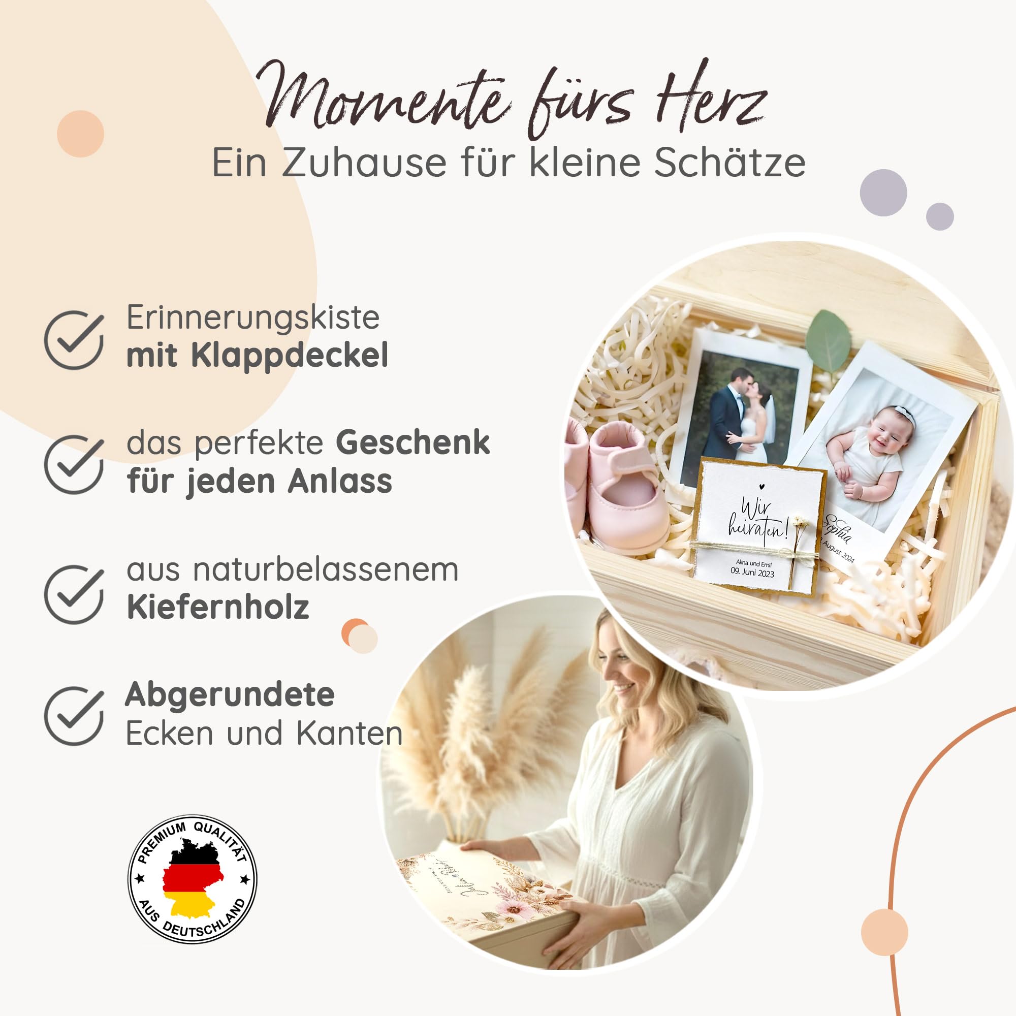 Little Deco Erinnerungsbox Hochzeit, Liebesgeschenk, Erinnerungskiste mit Namen, Geldgeschenk Hochzeit, Geschenkbox Liebe, Holzkiste mit Deckel, Schatzkiste, Beziehung Geschenk XHL1195-04