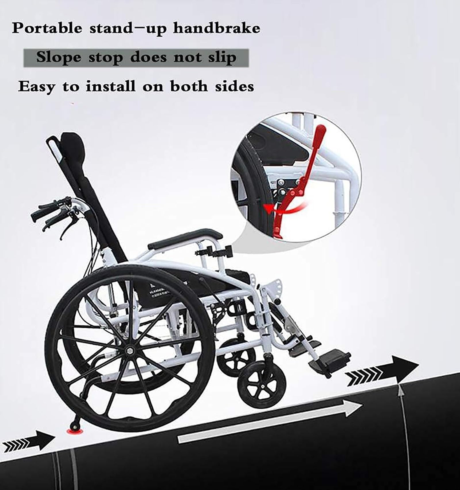 Silla de ruedas plegable, Silla de Ruedas de Transporte Ligera con Reposacabezas, con Respaldo Reclinable Silla de Ruedas de Viaje Portátil, Scooter de Movilidad para Adultos, para Movilidad de Discap