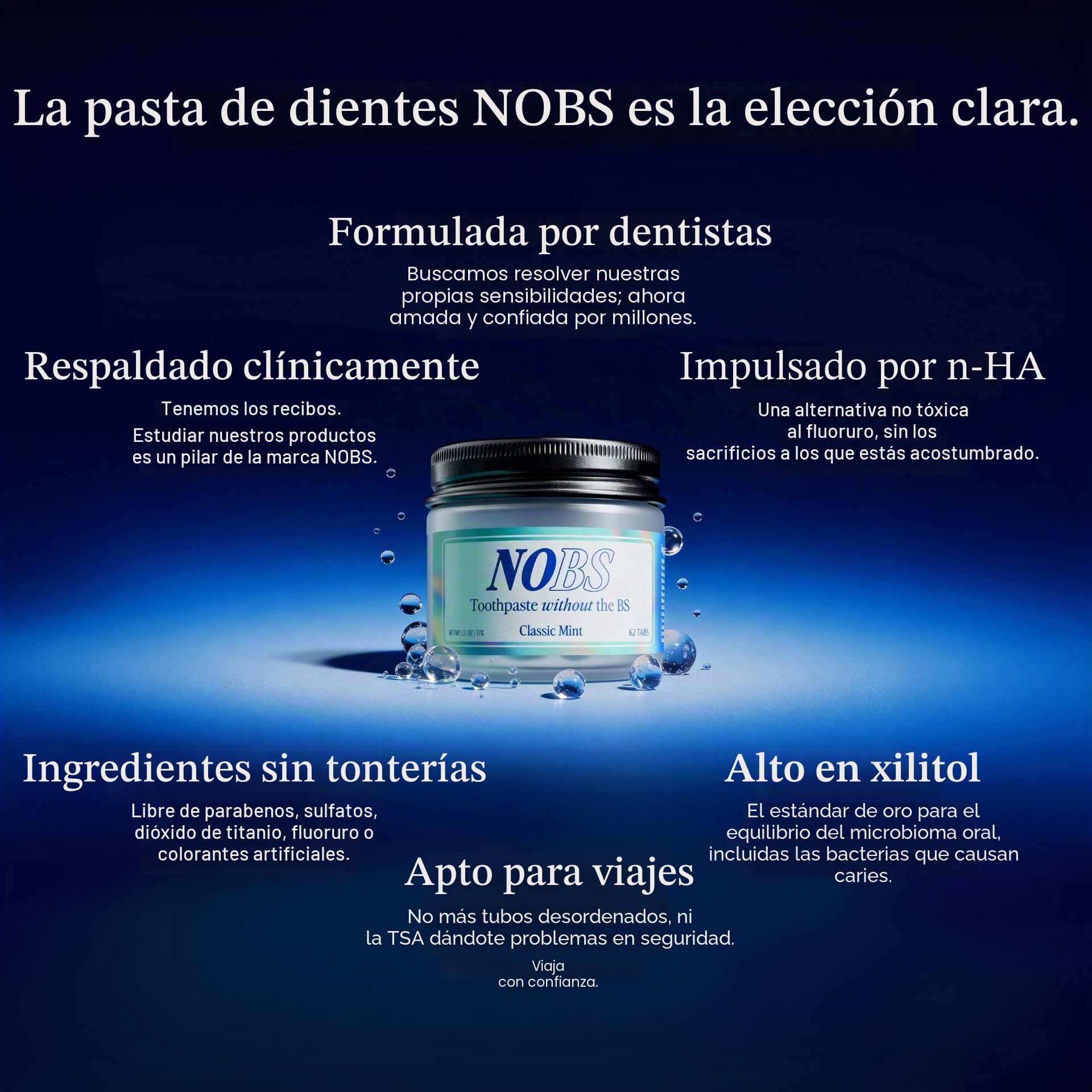 NOBS (No Bad Stuff) Toothpaste Tablets - Nano Hydroxyapatite, Fluoride & Plastic Free, Eco & Travel Friendly - Remineralize with NHA (1 Month)