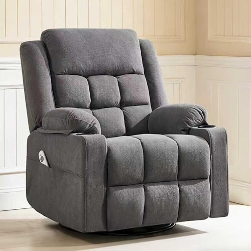 Swivel Rocker Recliner Chair with Massage and Heating,Cup Holders,Glider Recliner