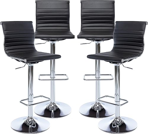 Miniatura 8 de chairus Juego de 2 taburetes de bar giratorios modernos, taburetes de bar ajustables con altura de mostrador, taburetes de piel sintética sin brazos