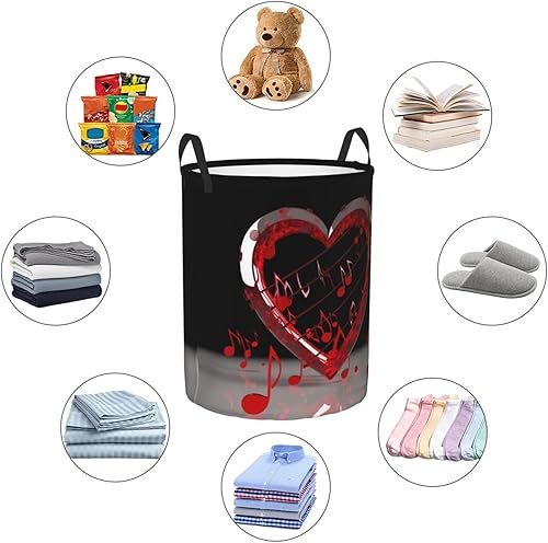 Miniatura 6 de Music Note Heart print Circular Hamper Waterproof Storage Bin Organizer Basket Laundry Hamper With Handles For Clothes Toys Medium