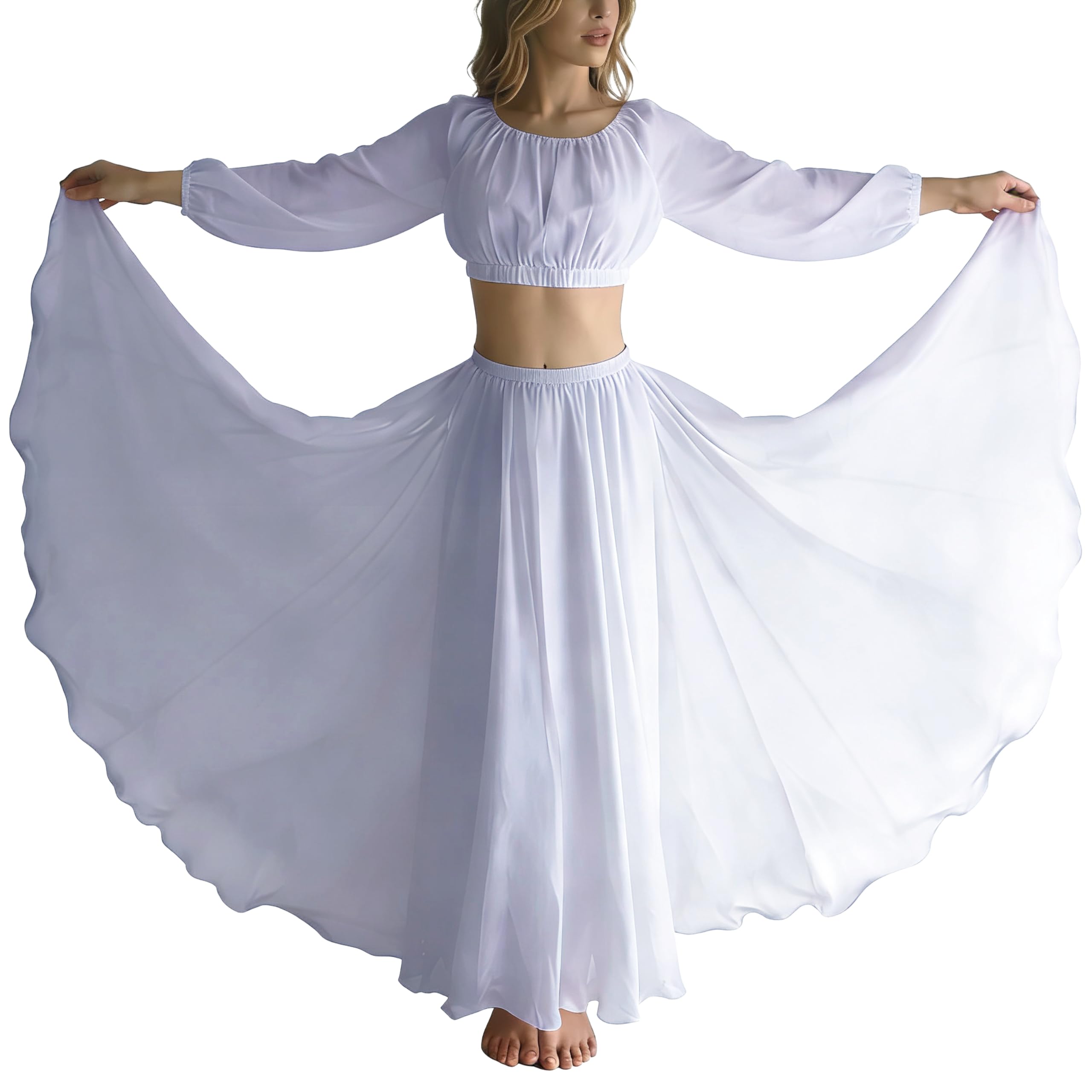 Wuchieal Jupes de danse du ventre pour femmes, jupes tribales en mousseline de soie, jupe de danse de louange, jupe mexicaine