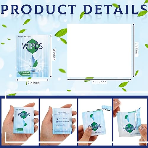 Miniatura 2 de Hoolerry Toallitas húmedas para adultos, 300 unidades, desechables, aloe vera, no tóxicas, sin alcohol, envueltas individualmente, 2.4 x 3.1 in