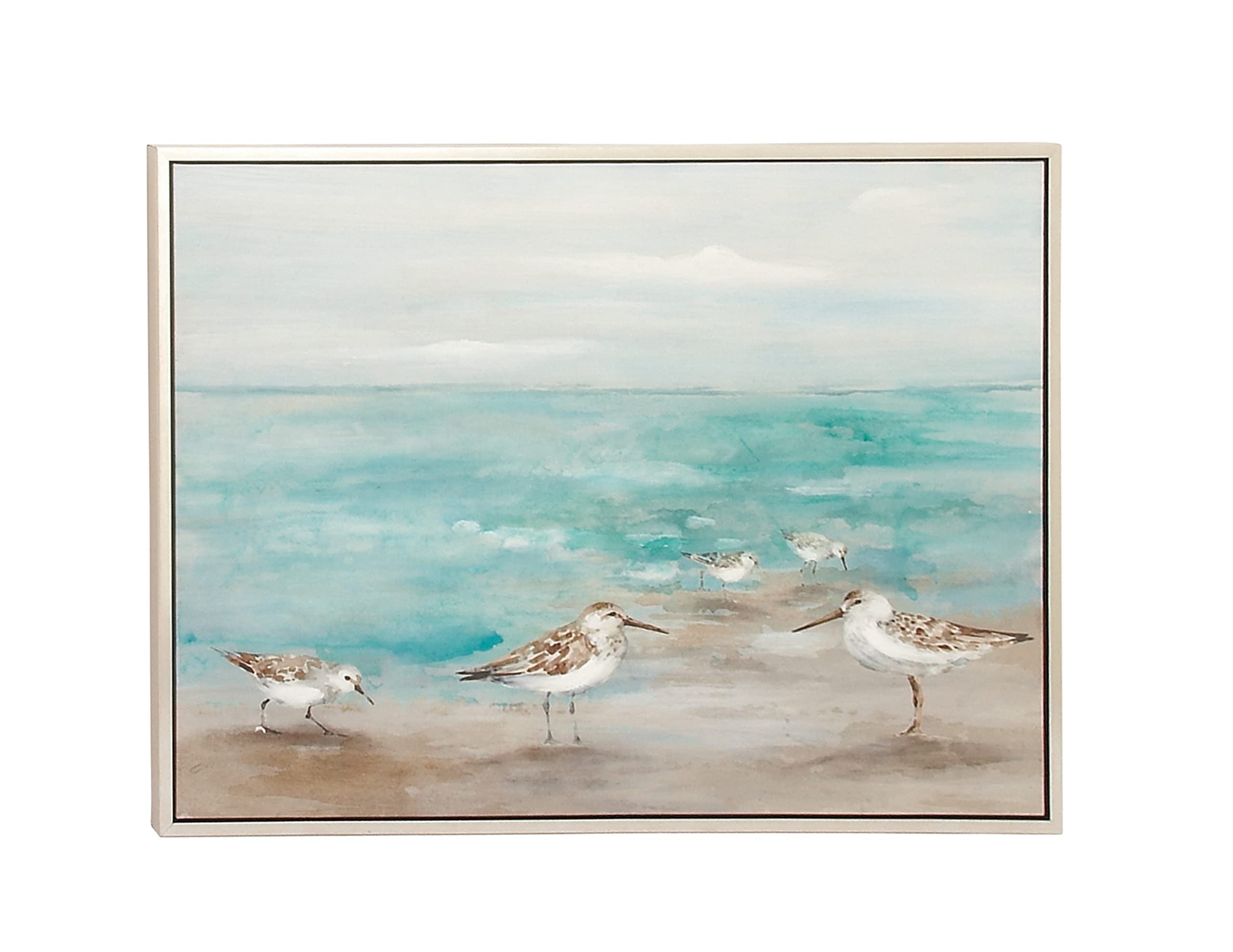 Deco 79 Canvas Bird Framed Wall Art with Silver Frame, 47" x 1" x 36", White