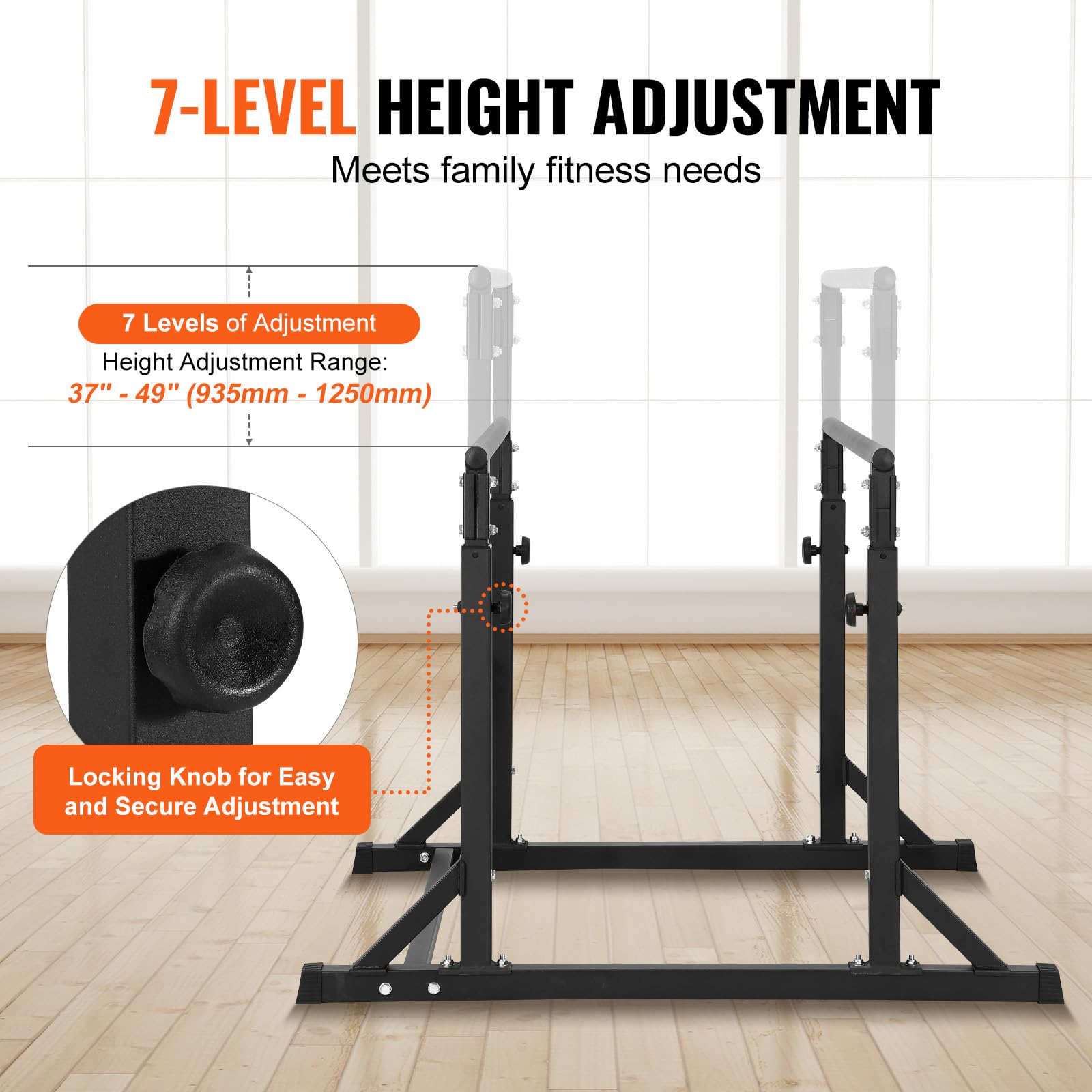 VEVOR Barre per Allenamento Fisico Stazione Altezza Regolabile, capacità di 800 Libre, Stazione per Allenamento Fitness, Stabilizzatore, Parallele per Push Up, Barre Parallele