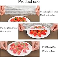 Vista 2 de 100 fundas elásticas reutilizables para almacenamiento de alimentos, cubiertas de plástico transparente para tazones con bordes elásticos, envoltura