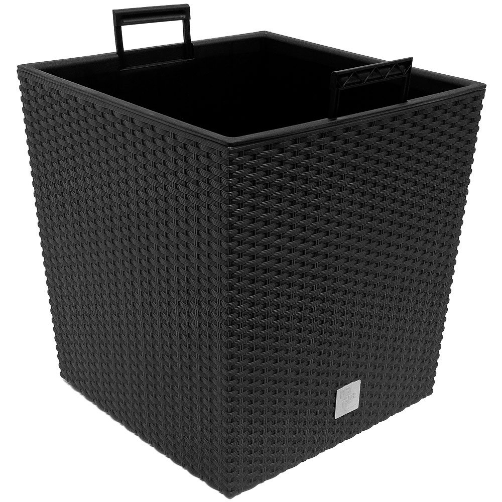 Deuba® Vaso da Fiori per Interno Esterno Fioriera Piante con Maniglie Effetto Rattan 35L Antracite