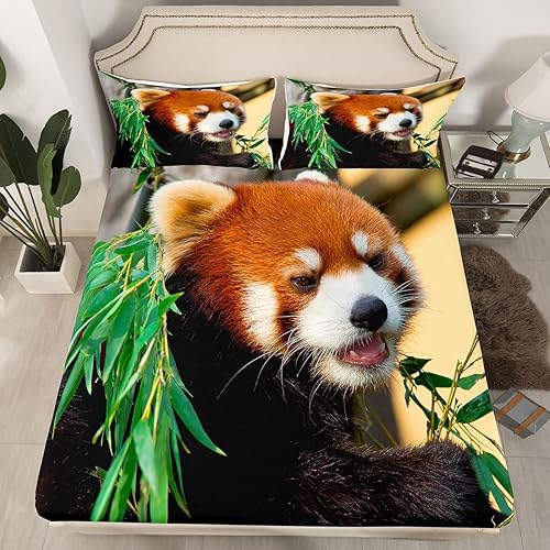 Miniatura 2 de Feelyou Juego de sábanas de panda rojo, juego de cama con bonito patrón de animales para niños, niñas, adolescentes, hojas de panda rojo, sábanas