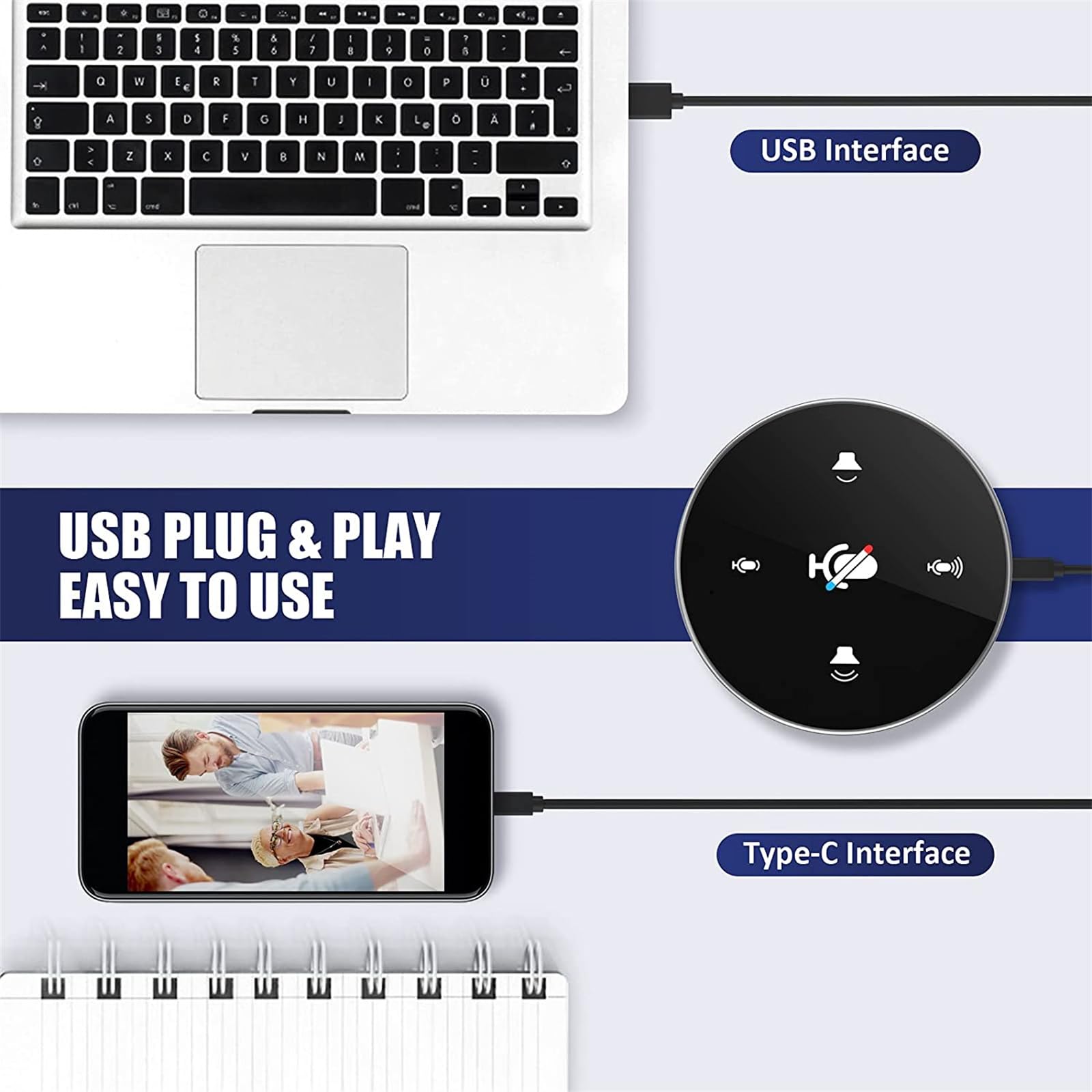 Komputer stacjonarny USB konferencyjny głośnik mikrofon wbudowany głośnik 360° wielokierunkowy komputer komputer kondensator mikrofon Plug & Play