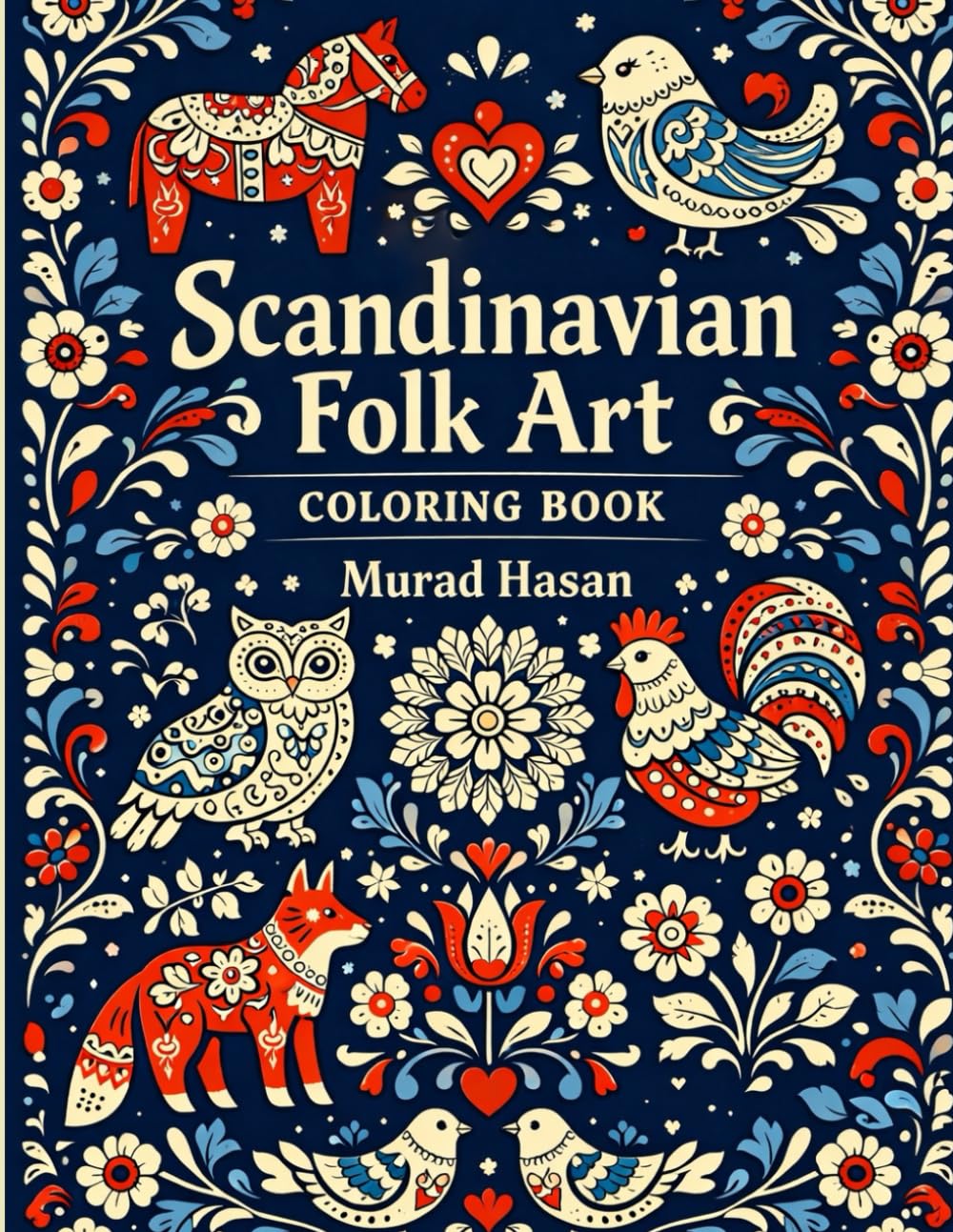 Scandinavian Folk Art Coloring Book: Beautiful Nordic Floral Patterns, Dala Horses, Birds & Traditional Designs for Relaxation