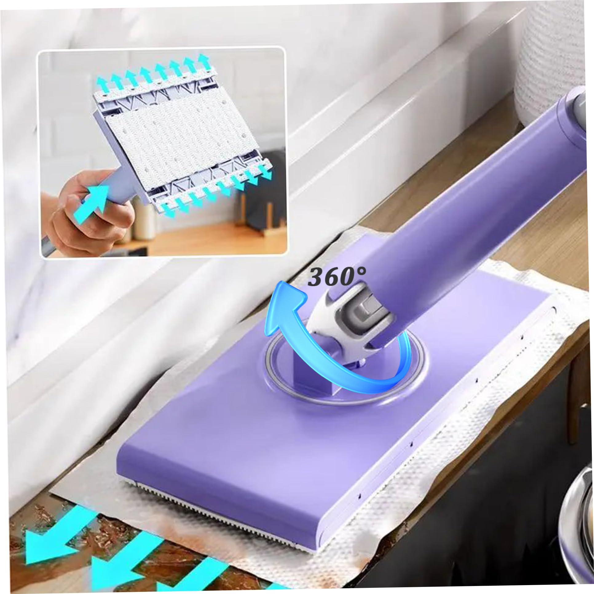 Mini Mop Lavapavimenti Automatico Mop, Mini Mop con Rotazione a 360°, Lavapavimenti a Mani Libere con Asciugamani, Kit di Lavaggio a Secco sospeso/424