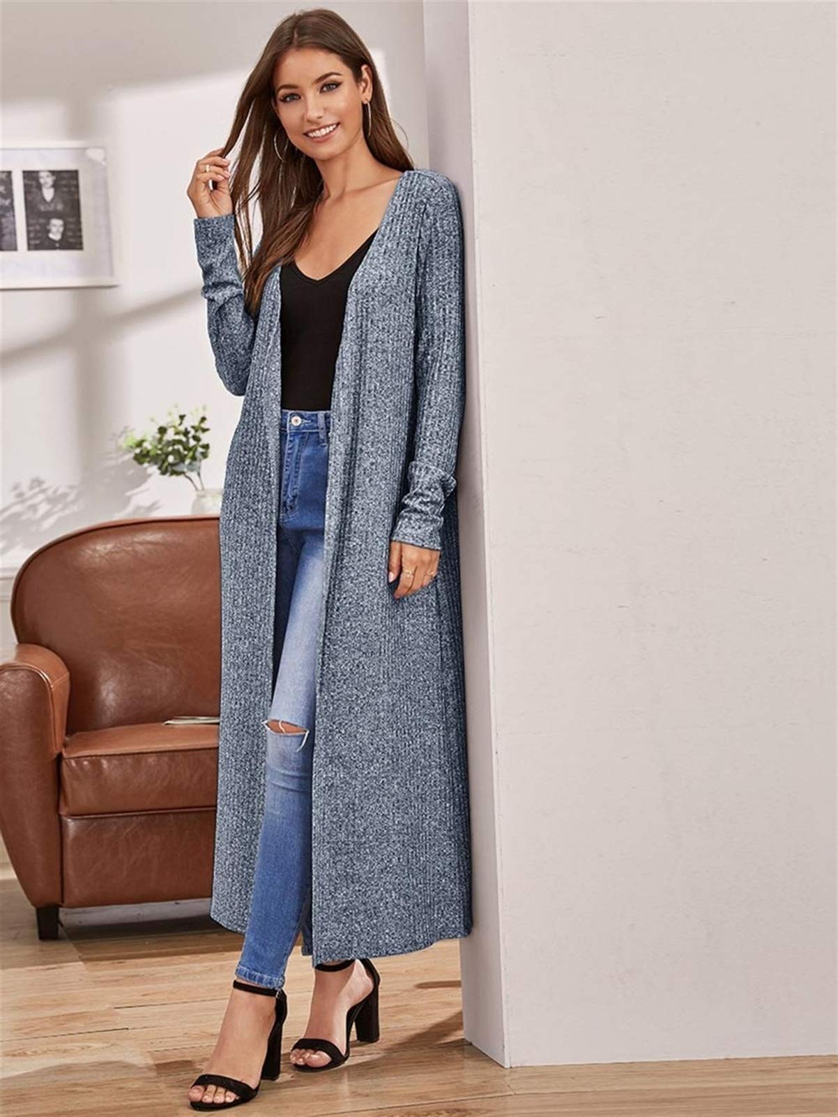 Cardigan Long en Maille chinée à poches cachées